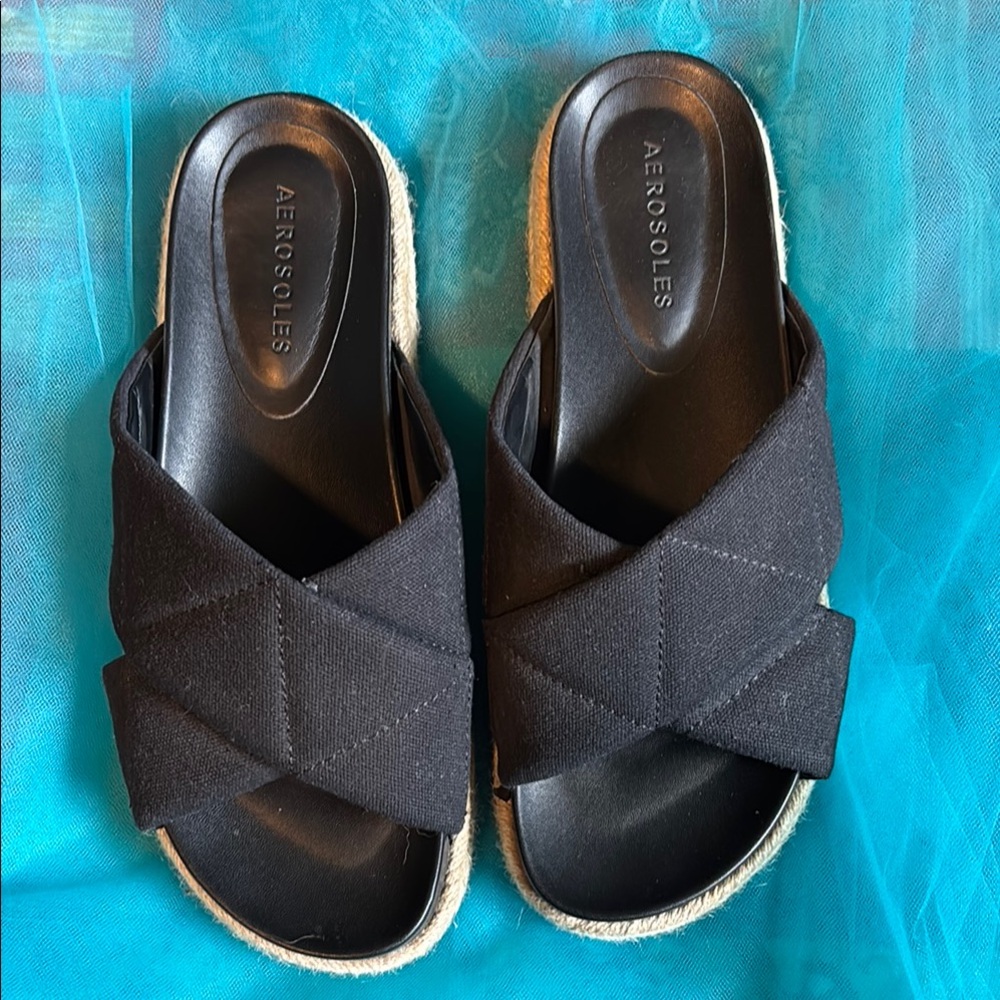 AEROSOLES Black Mules with Crisscross Straps